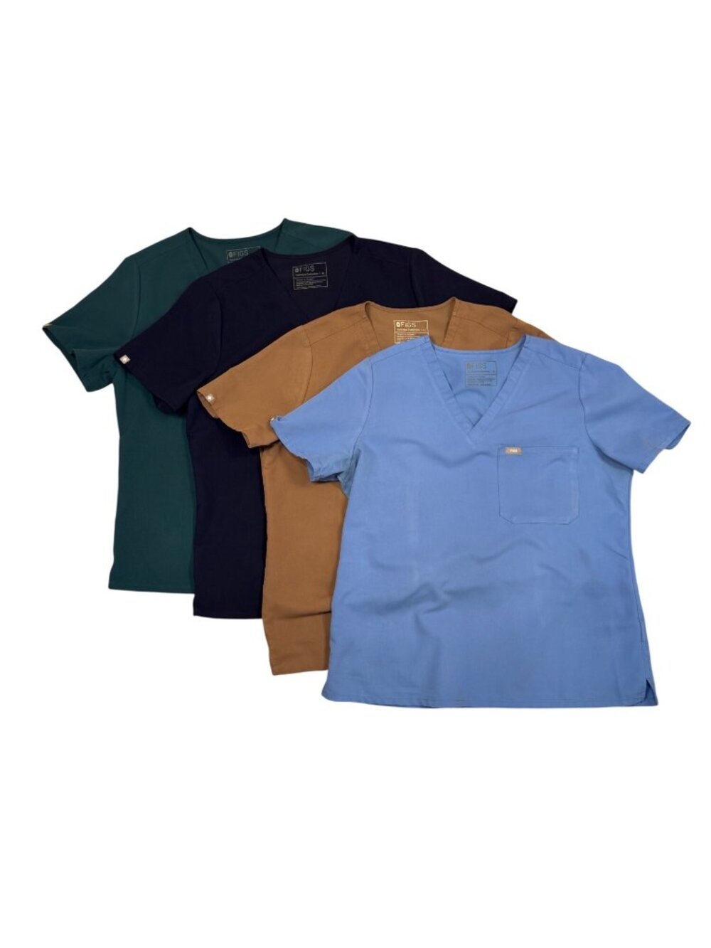 FIGS Catarina Scrub Tops XL Lot of 4 Blue Brown Navy Green Soft Stretch Healthca